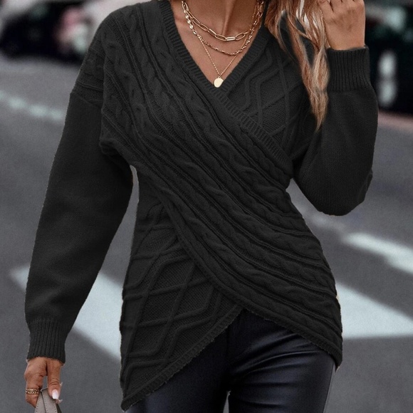 Cozy Chunky Cable Knit Wrap Sweater Top - Picture 8 of 15